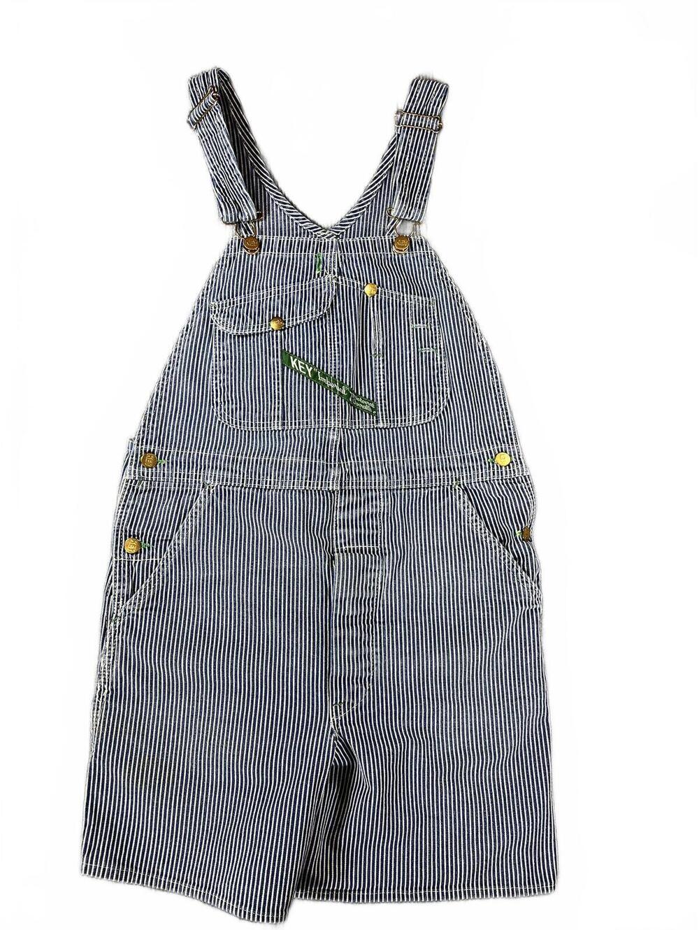 Vintage Key Imperial Hickory Stripe Short Overalls USA Made W36 Workwear